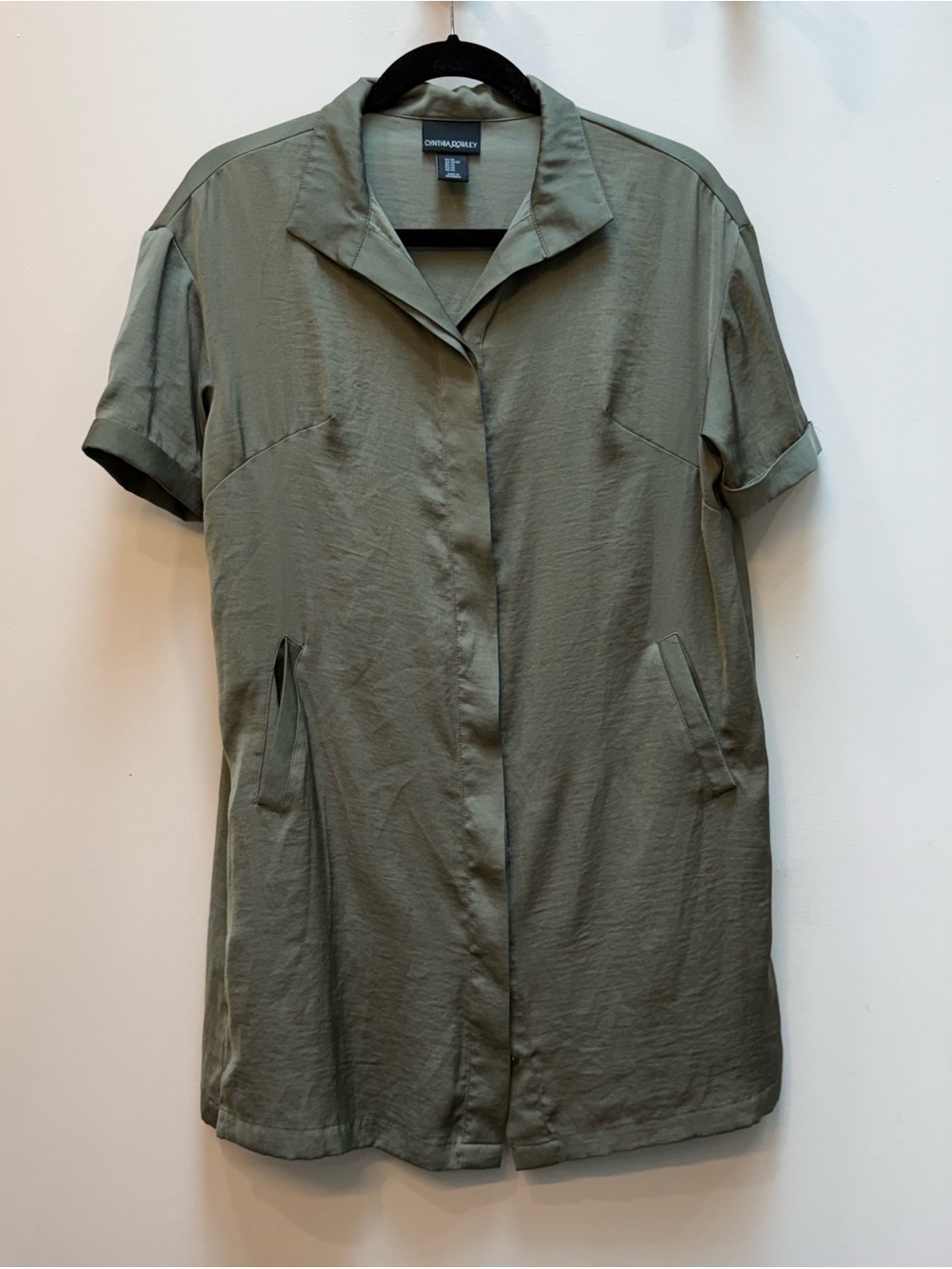 Cynthia Rowley Olive Short Sleeve Shirt Dress (XS)